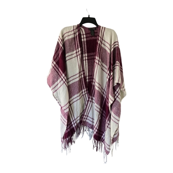 Banana Republic Shawl Womens Cashmere Wool Blend Plaid Poncho Fringe One Size - Picture 1 of 12